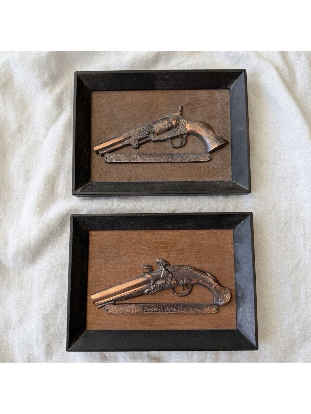 Vintage Pair Percussion & Flintlock Pistol Wall Plaques Japan